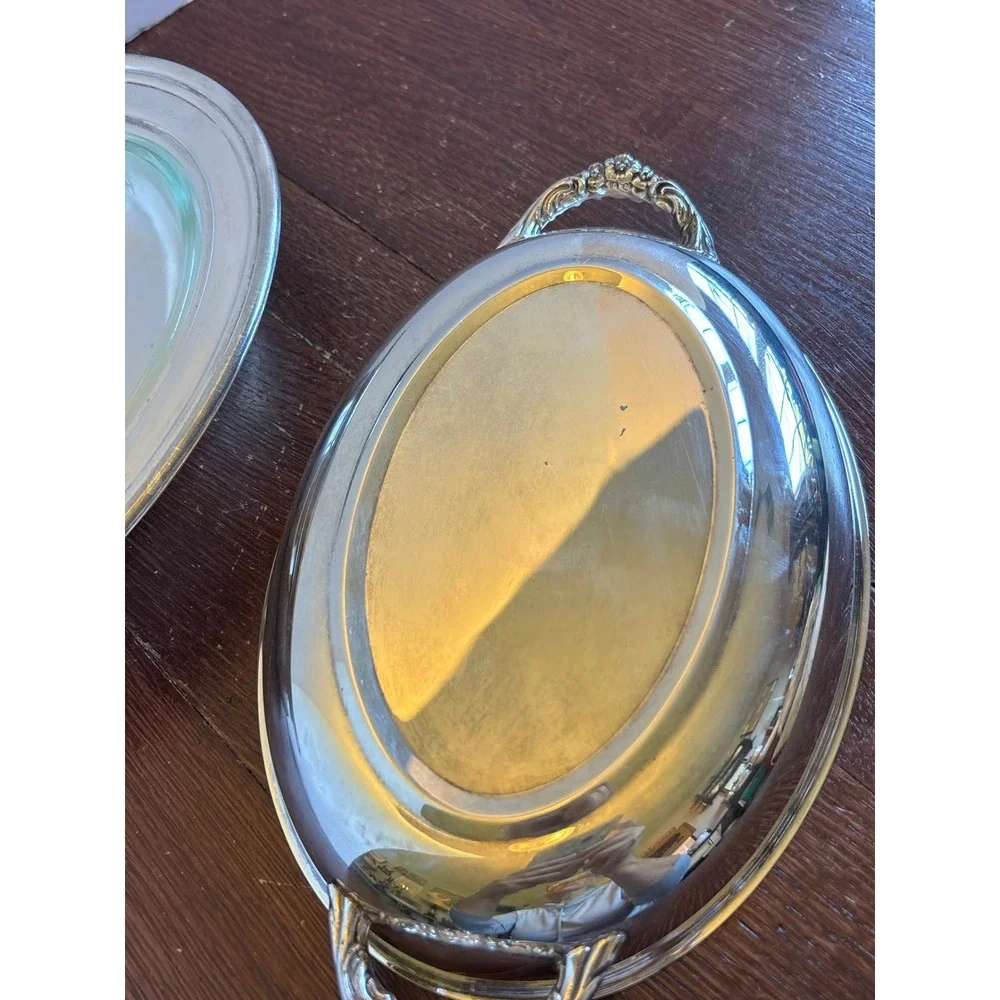 English Silver Silver Plated Oval Vegetable Server with Divided Glass Insert